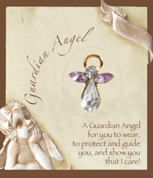Guardian Angel Pin With Purple Crystal Wings