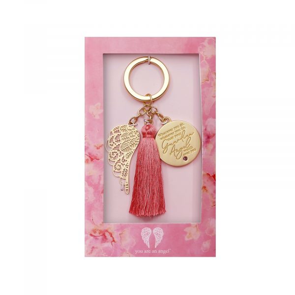 Guardian Angel Key Chain With Angel Wing and Charm