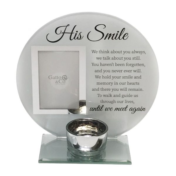 His Smile Round Glass Verse Tealight Candle Holder
